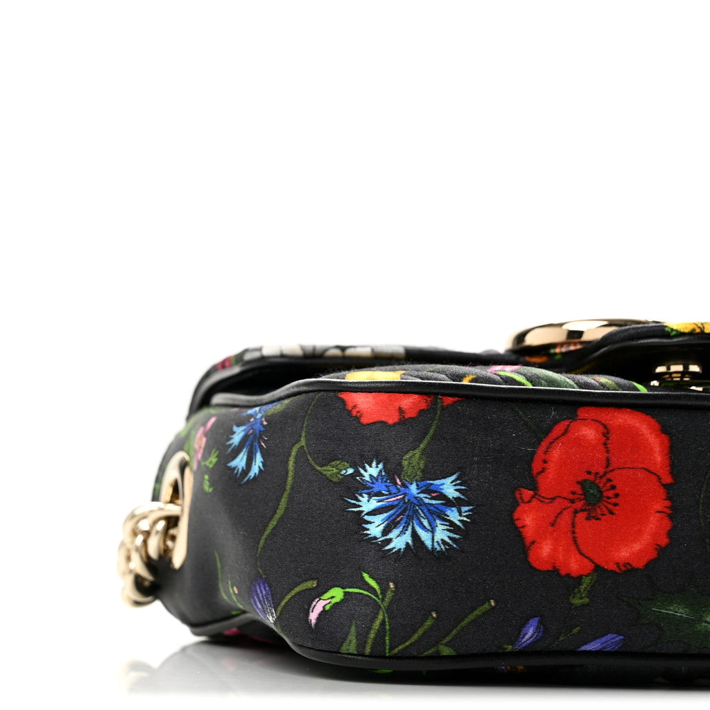 Silk Matelasse Floral Mini GG Marmont Top Handle Bag Black