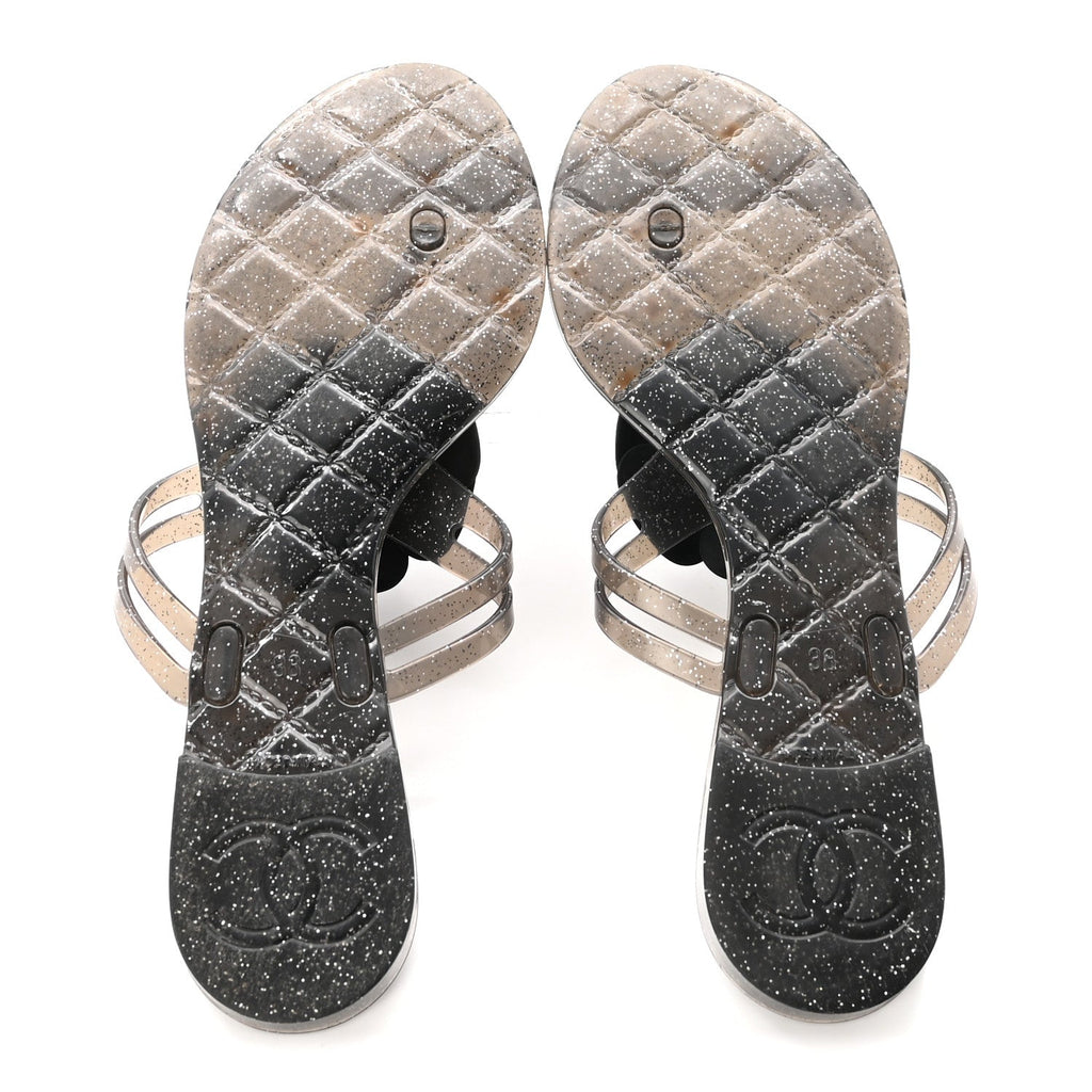 Jelly Quilted Camellia Thong Sandals 38 Black