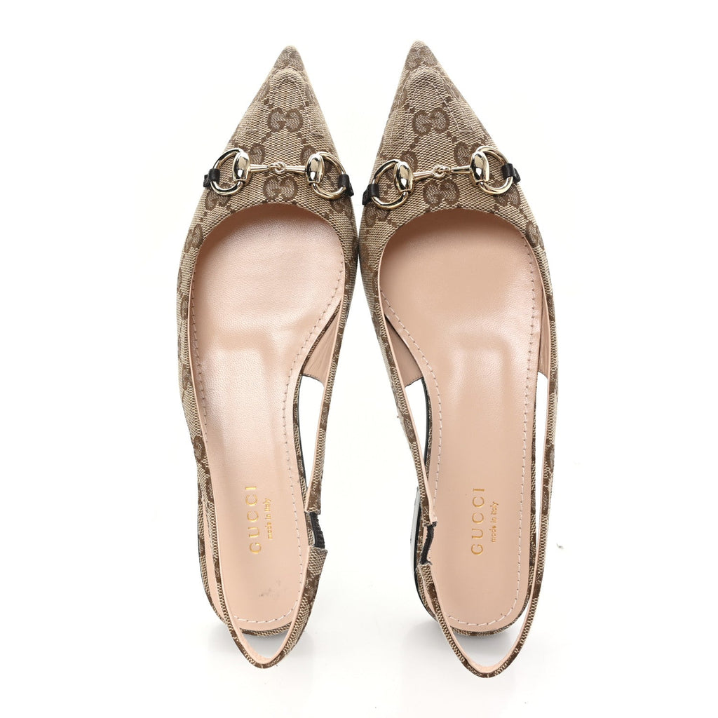 Monogram Horsebit Womens Slingback Ballet Flat 36.5 Beige Ebony Cocoa