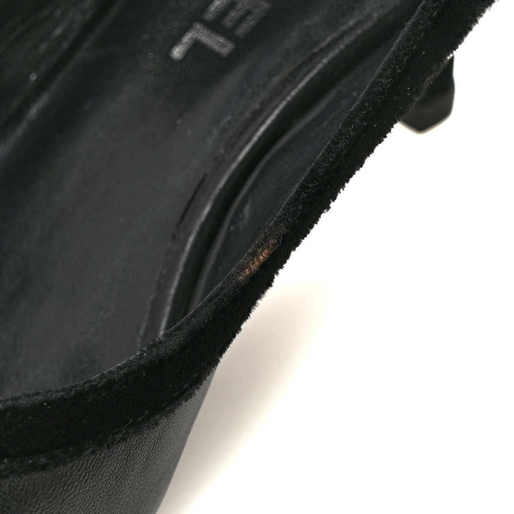 Velvet Lambskin Pearl CC Slingback Pumps 36 Black