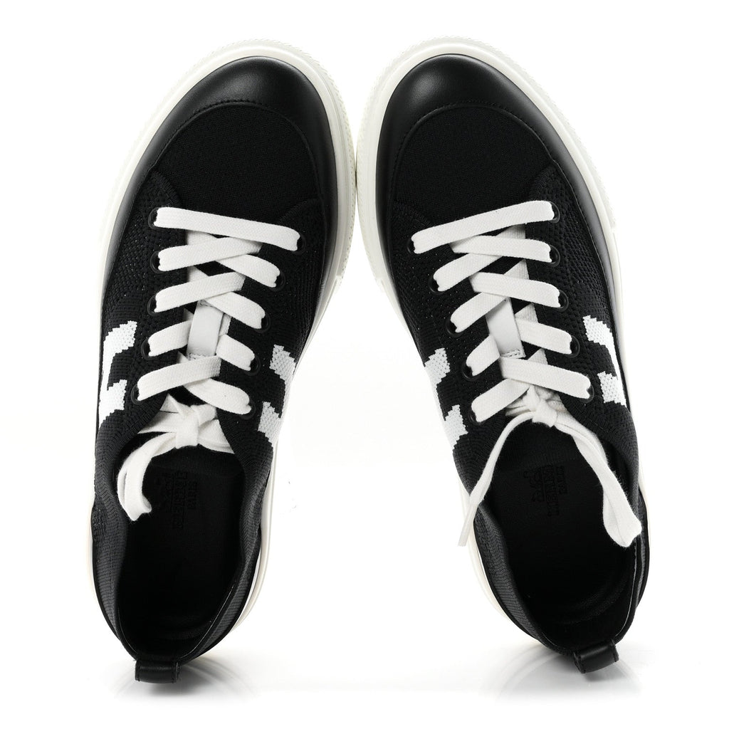 Knit Fabric Calfskin Deep Sneakers 36.5 Black White
