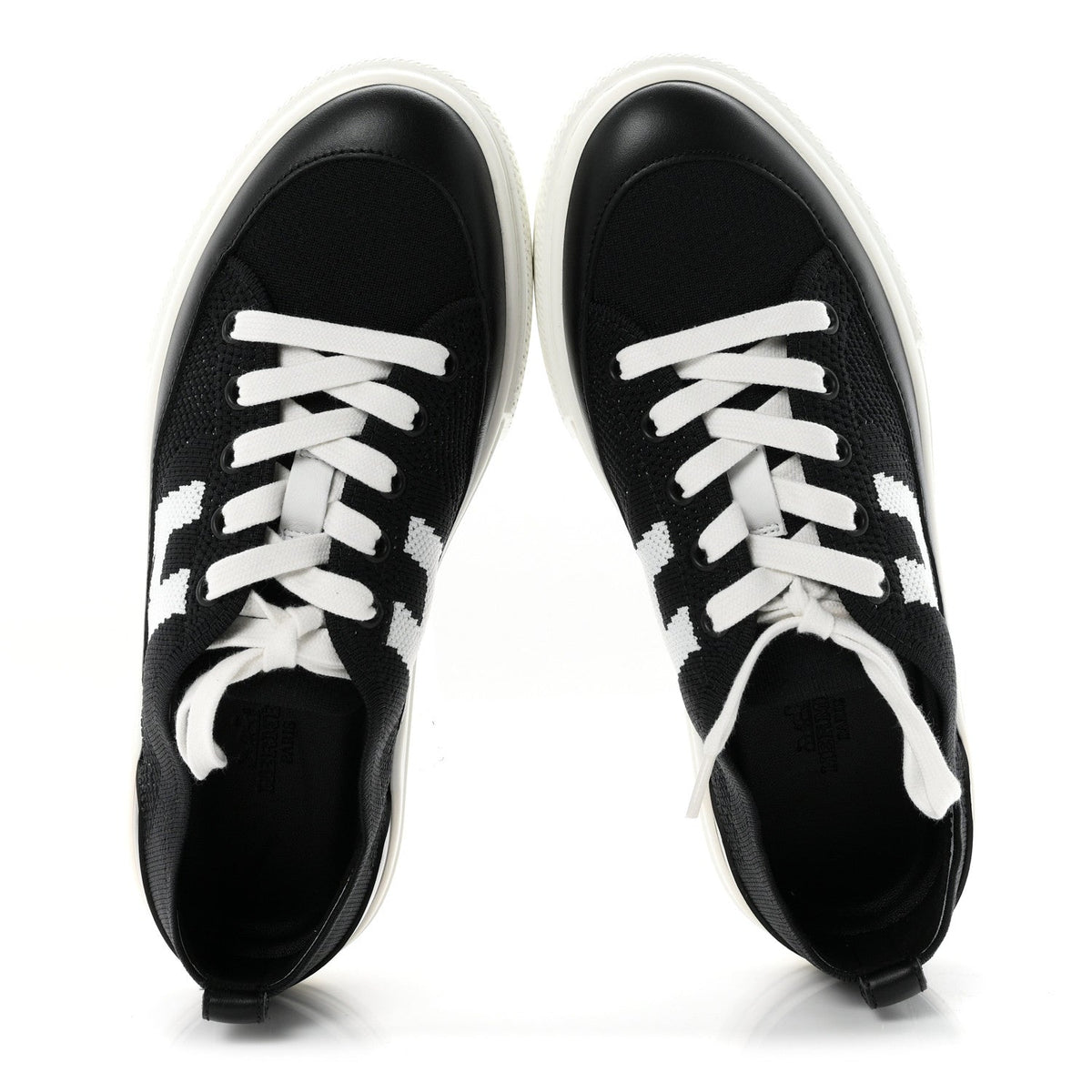 Knit Fabric Calfskin Deep Sneakers 36.5 Black White
