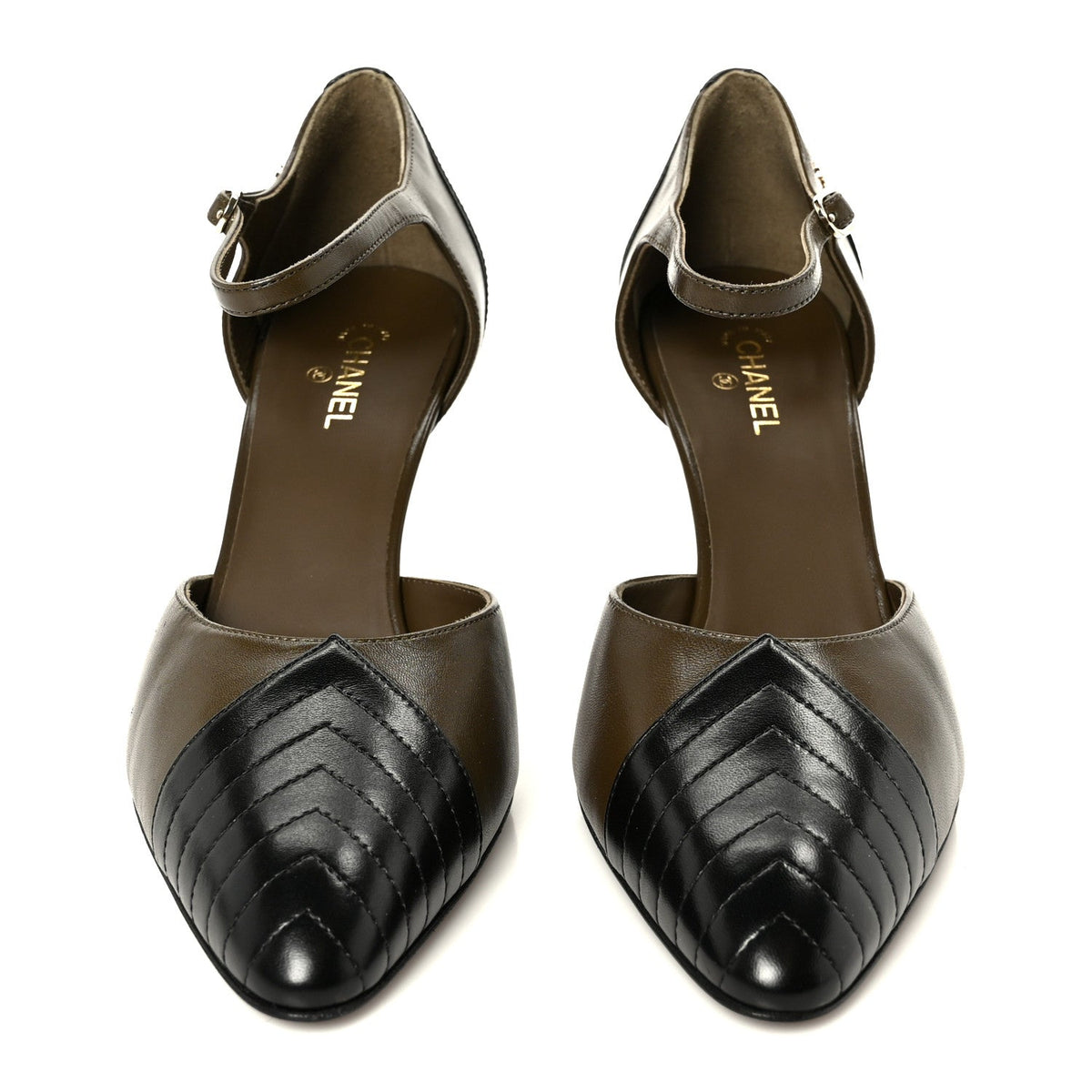 Lambskin Mary Jane Pumps 40 Dark Khaki Black