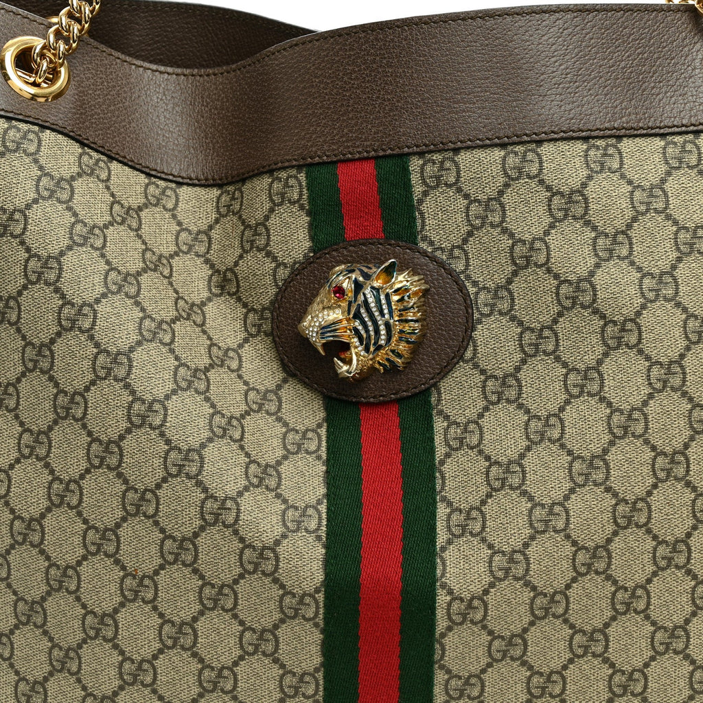 GG Supreme Monogram Large Rajah Chain Tote Beige New Acero