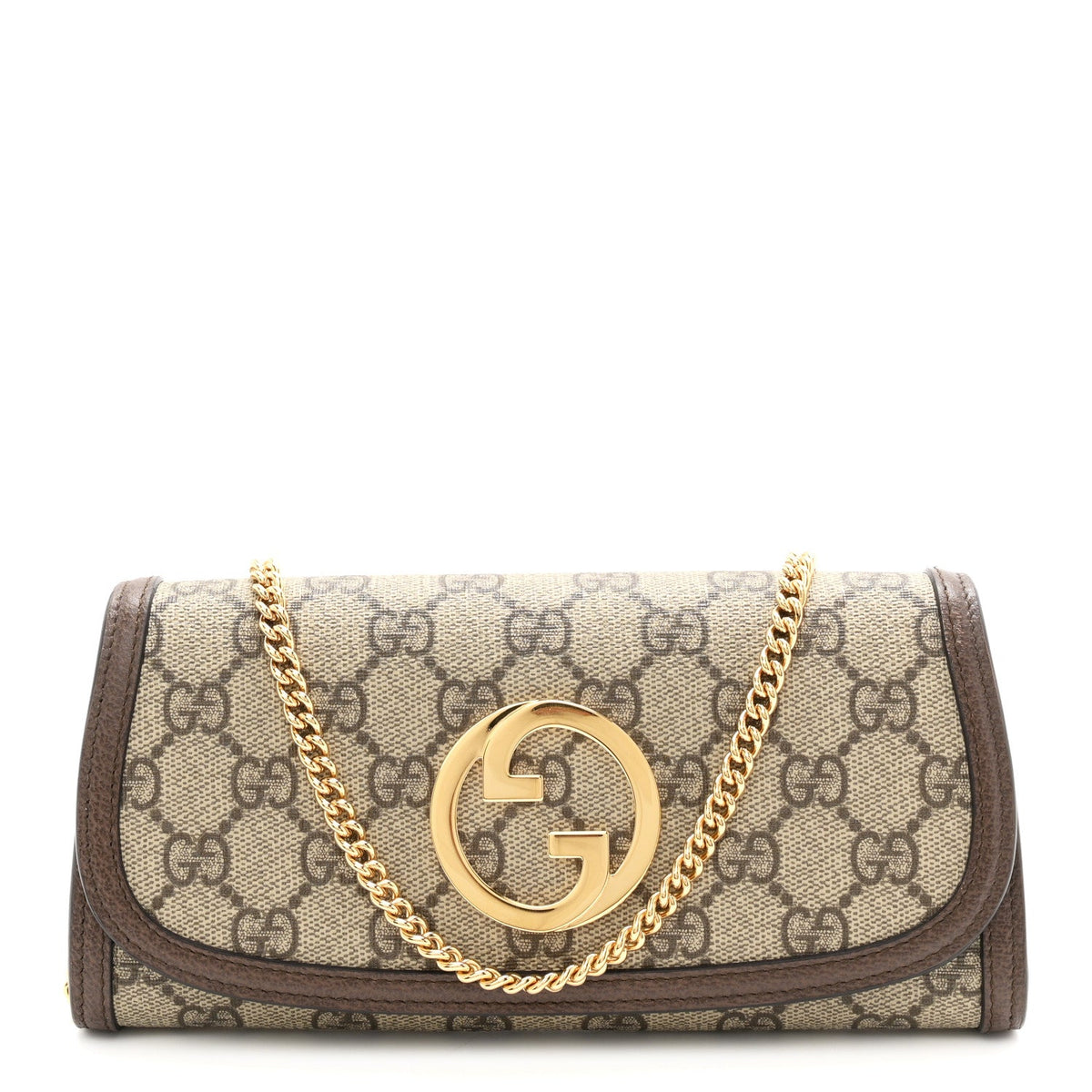 GG Supreme Monogram Textured Dollar Calfskin Blondie Continental Chain Wallet Beige Ebony New Acero