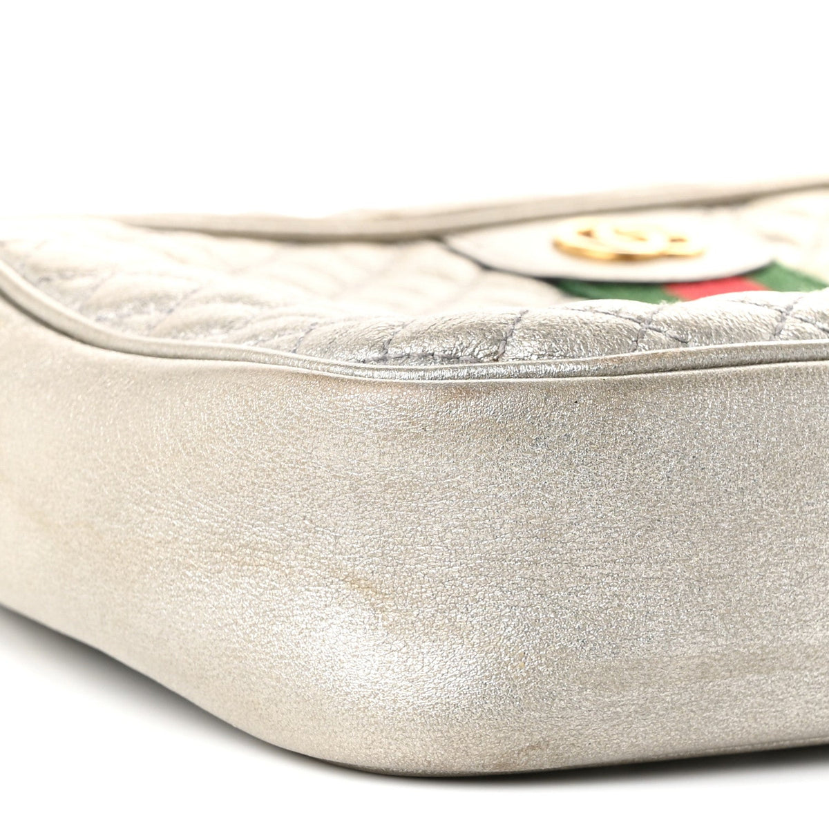 Laminated Nappa Web Trapuntata Mini GG Shoulder Bag Argento