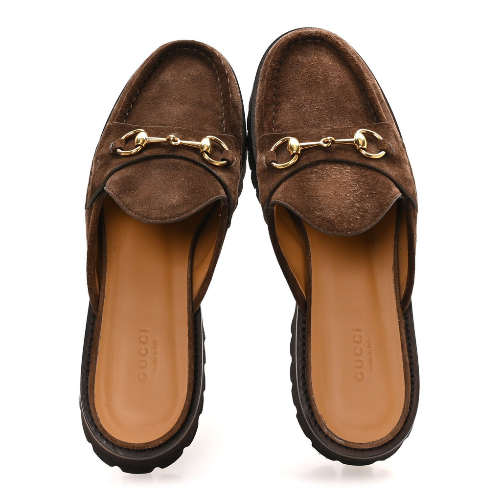 Suede Horsebit Platform Mules 40 Washed Brown