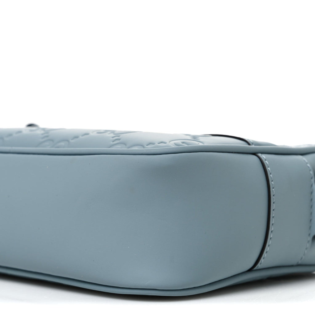 Rubber Effect Calfskin GG Mini Crossbody Bag Light Blue