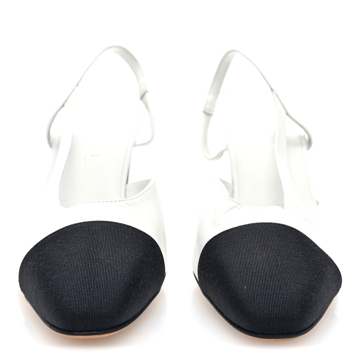 Goatskin Grosgrain Cap Toe CC Slingback Pumps 39 White Black