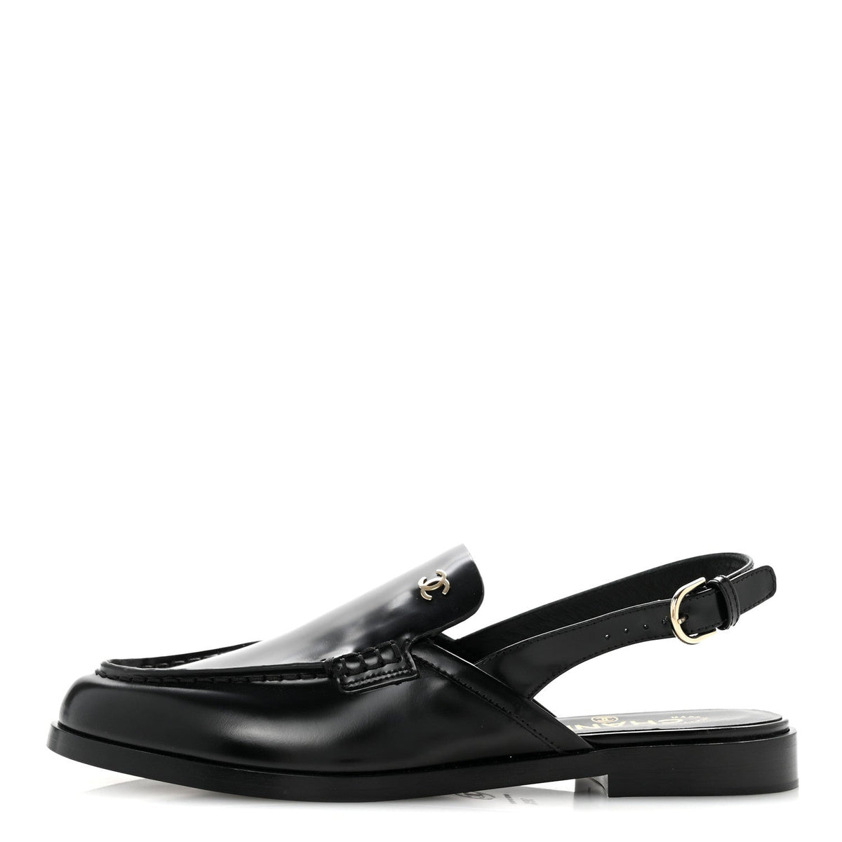 Shiny Calfskin Slingback Loafers 39.5 Black
