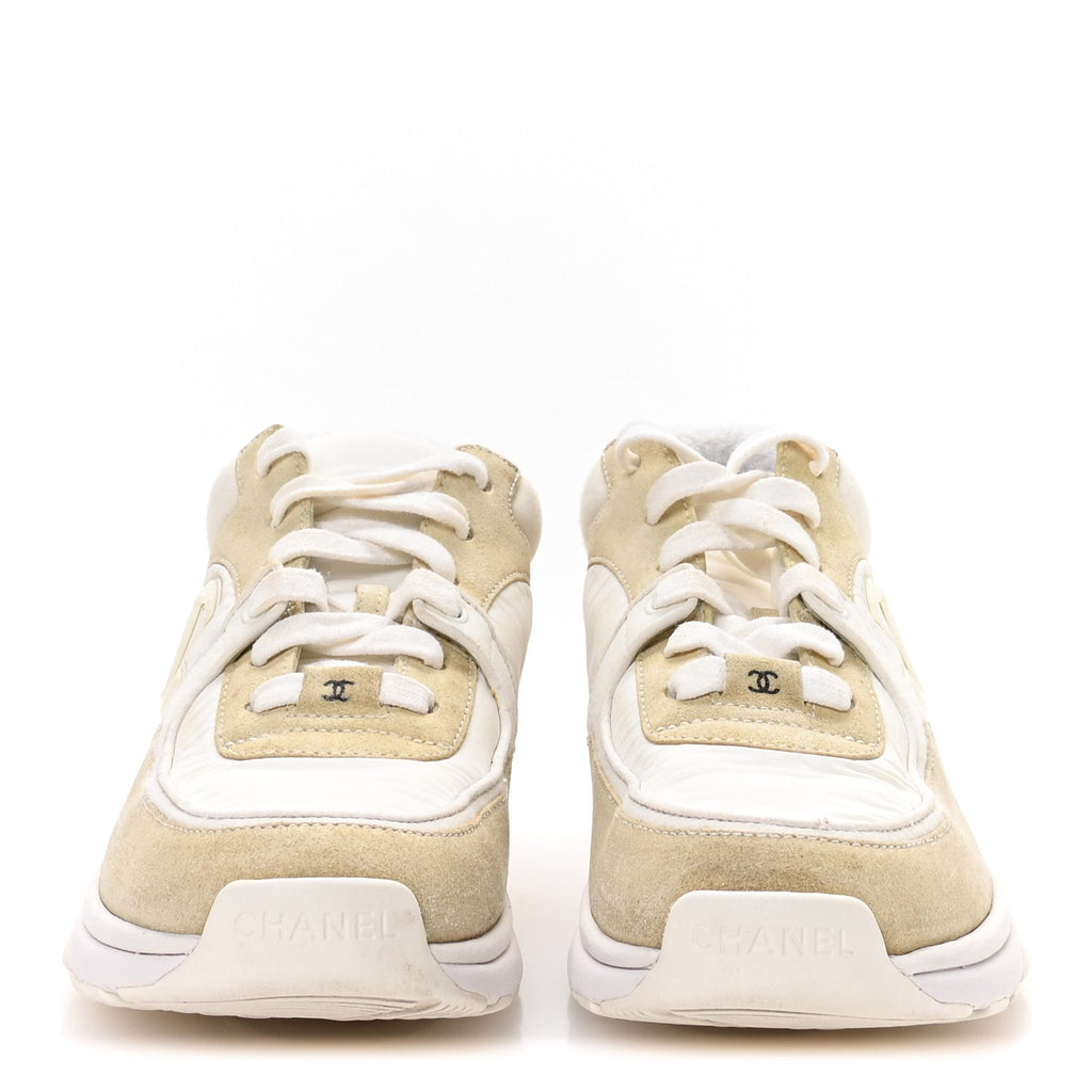 Suede Calfskin Fabric CC Sneakers 37.5 White