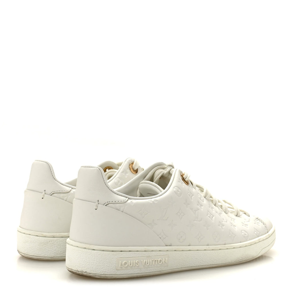 Calfskin Monogram Embossed Front Row Sneakers 36 White