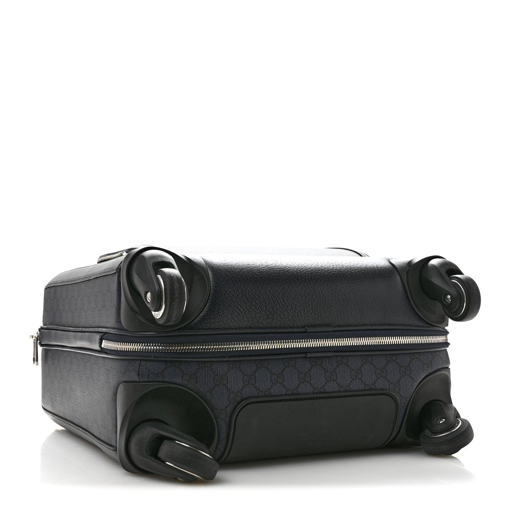 GG Supreme Monogram Textured Dollar Calfskin Web Ophidia Small Savoy Cabin Trolley Black Blue