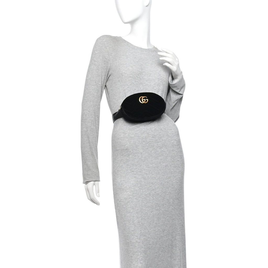 Velvet Matelasse GG Marmont Belt Bag 75 30 Black