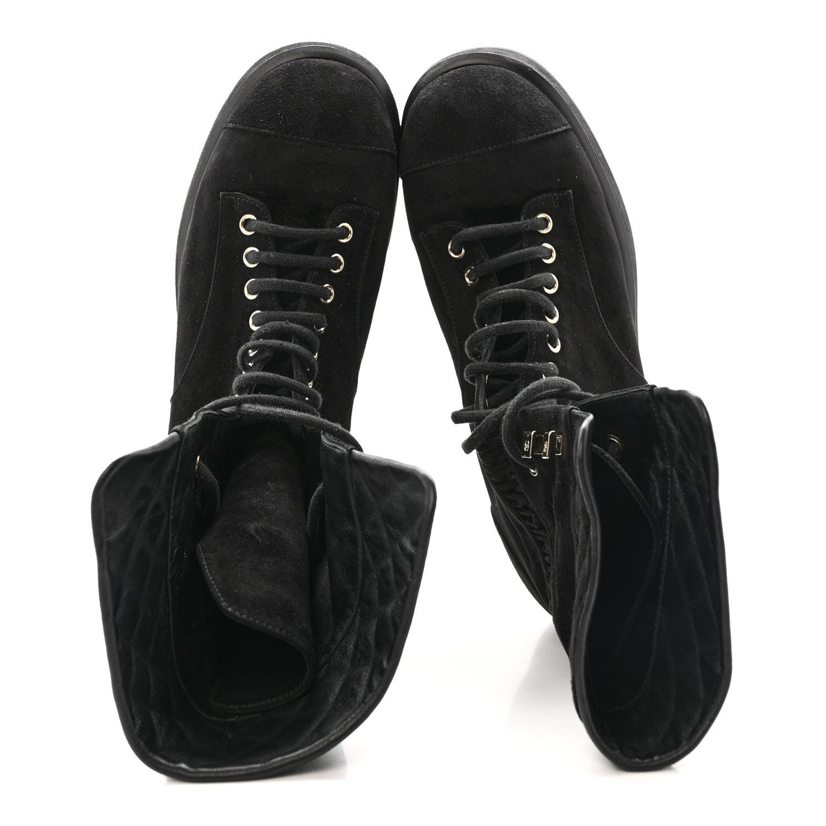 Suede Quilted Lace Up Combat Boots 38.5 Black