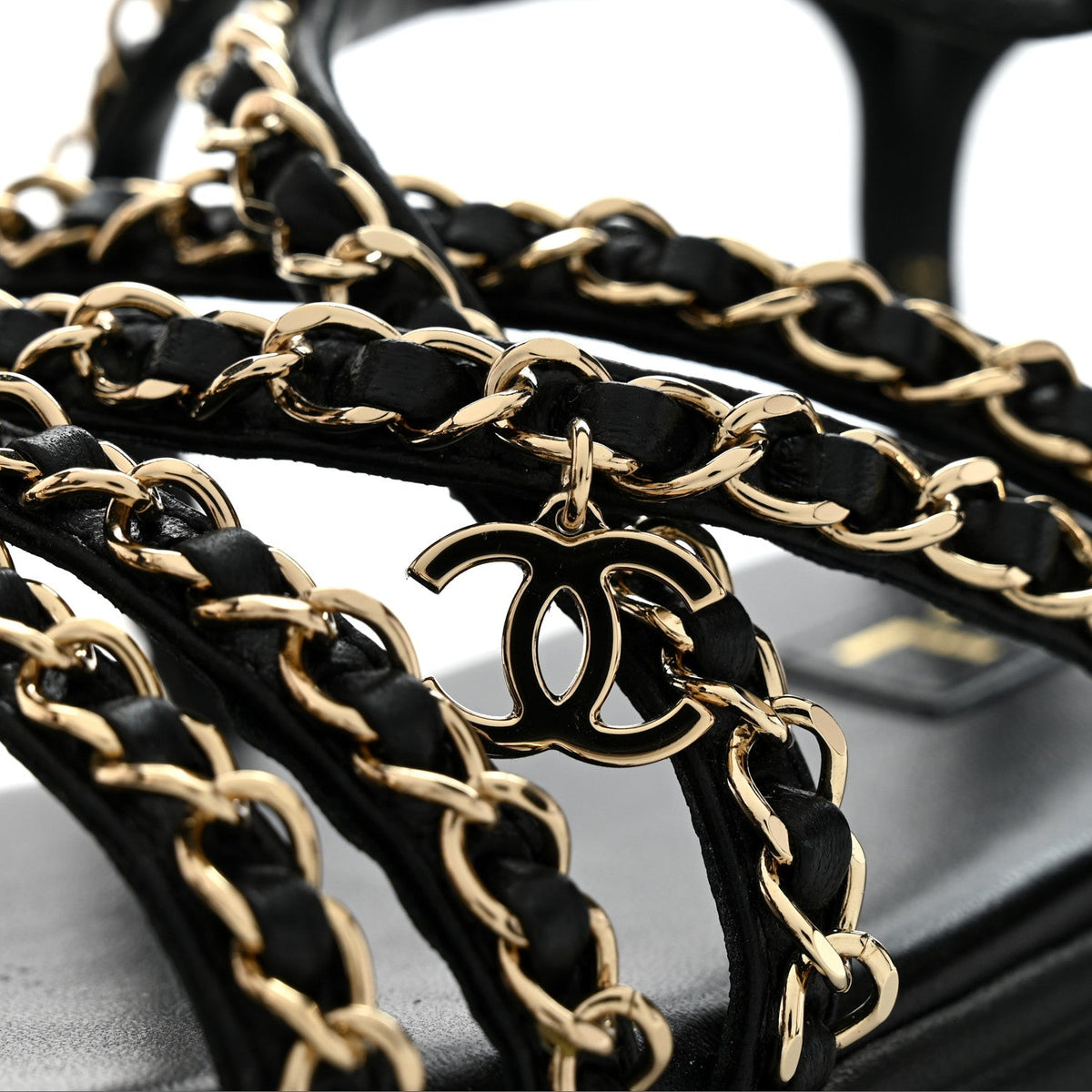 Lambskin Metal Chain Ankle Strap Sandals 36.5 Black