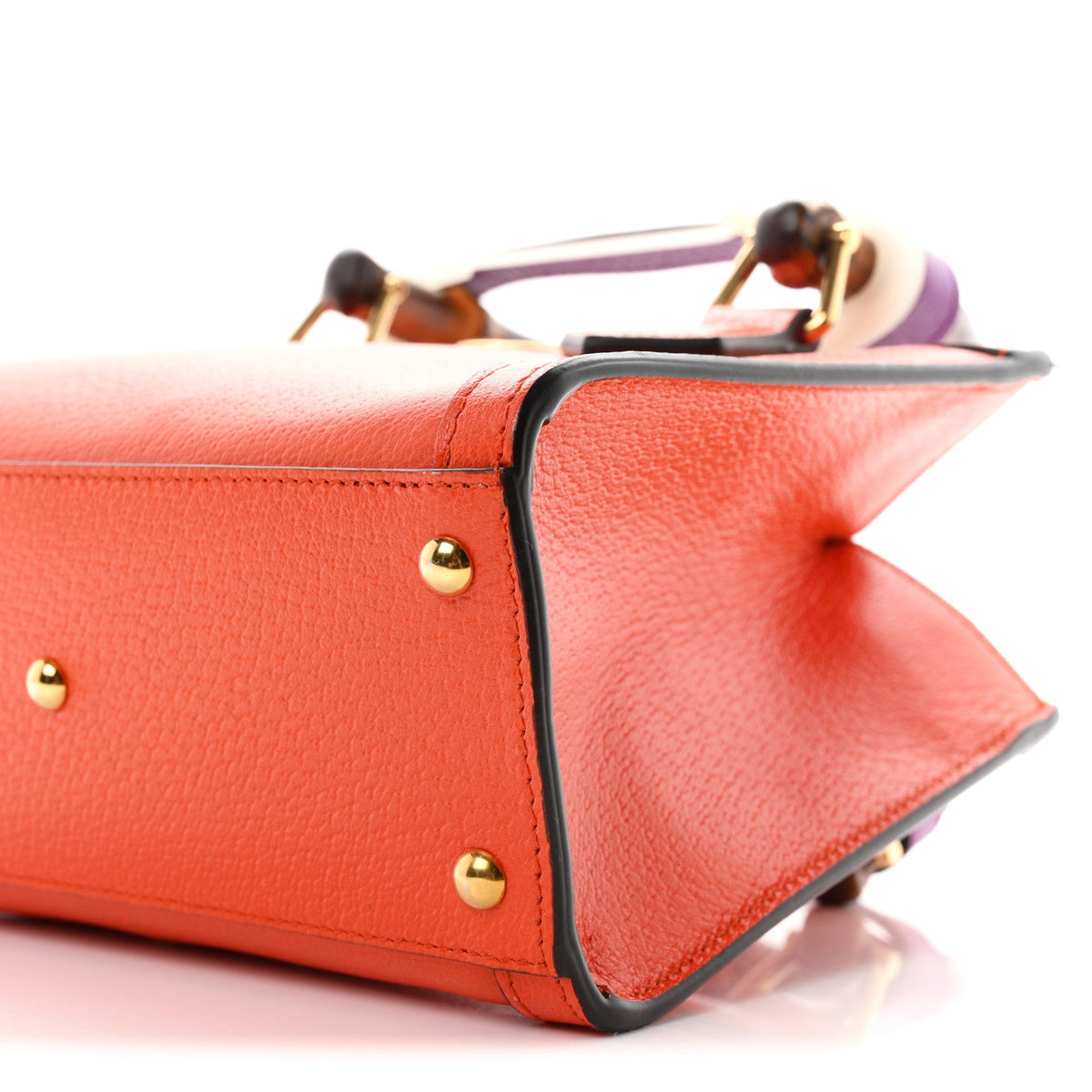 Textured Dollar Calfskin Web Mini Diana Tote Bag Deep Orange Spicy Cyclamin