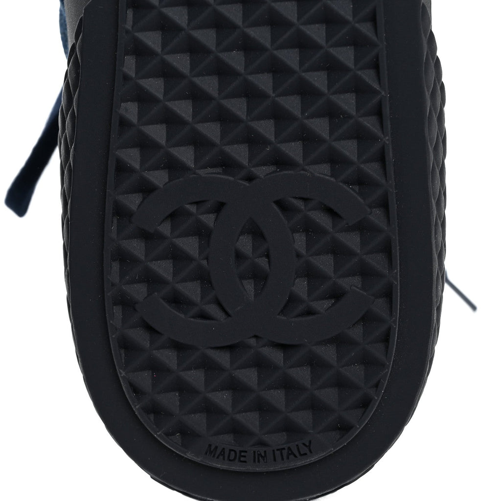 Printed Denim Quilted High Top Sneakers 41 Dark Blue