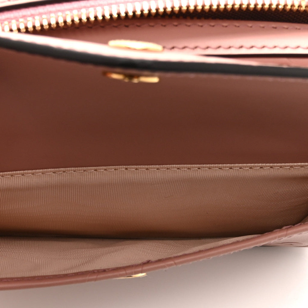 Calfskin GG Super Mini Debossed Chain Wallet Dust Carmine