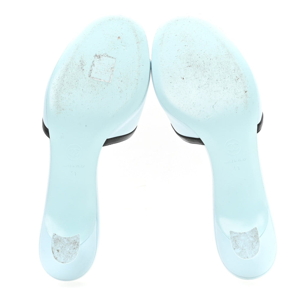 Lambskin CC Cutout Mules 41 Blue Black