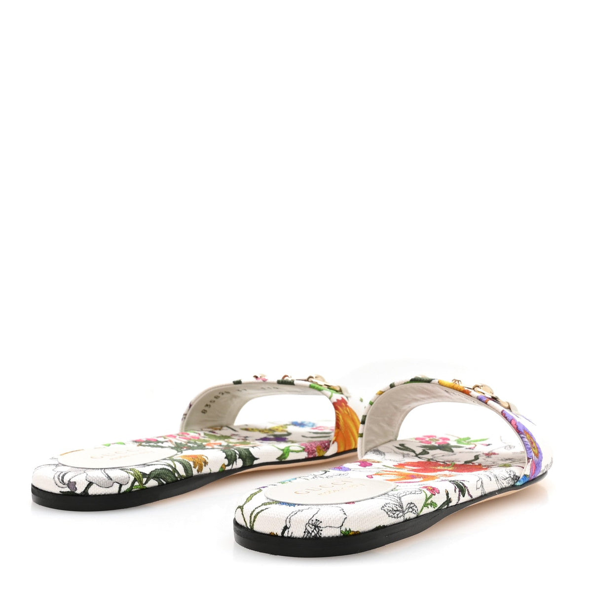 Canvas Flora Print Horsebit Slide Sandals 37 White