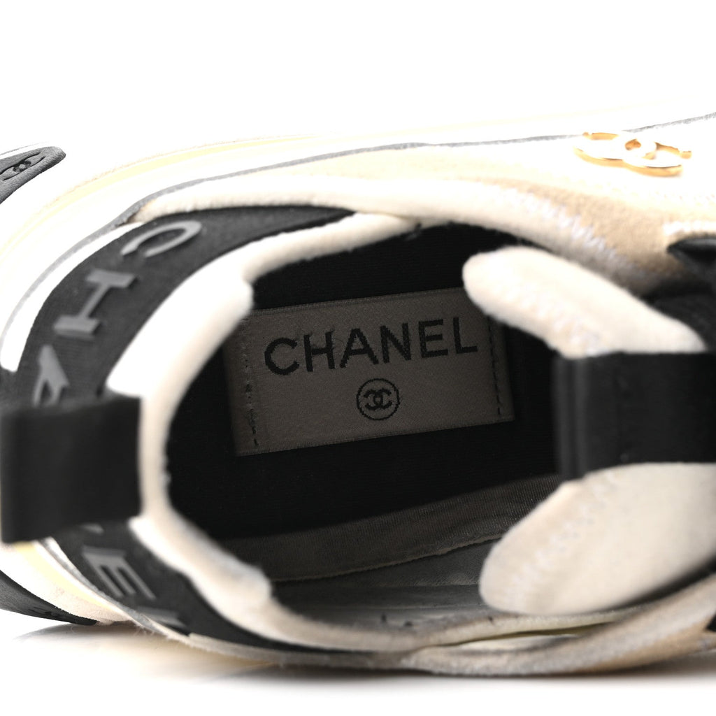 Velvet Calfskin Mixed Fibers CC Sneakers 39.5 Ivory Black