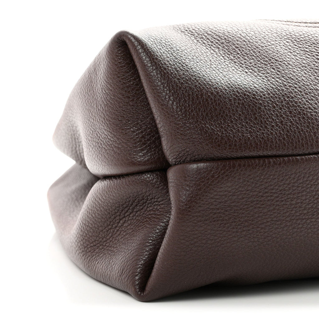 Grained Calfskin Softbit Maxi Shoulder Bag Dark Brown