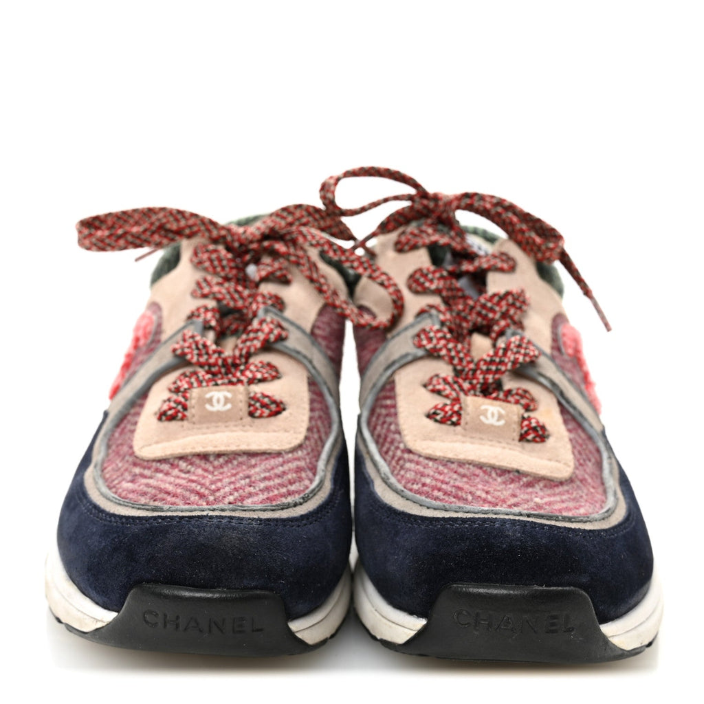 Tweed Suede CC Sneakers 38.5 Navy Red Multicolor