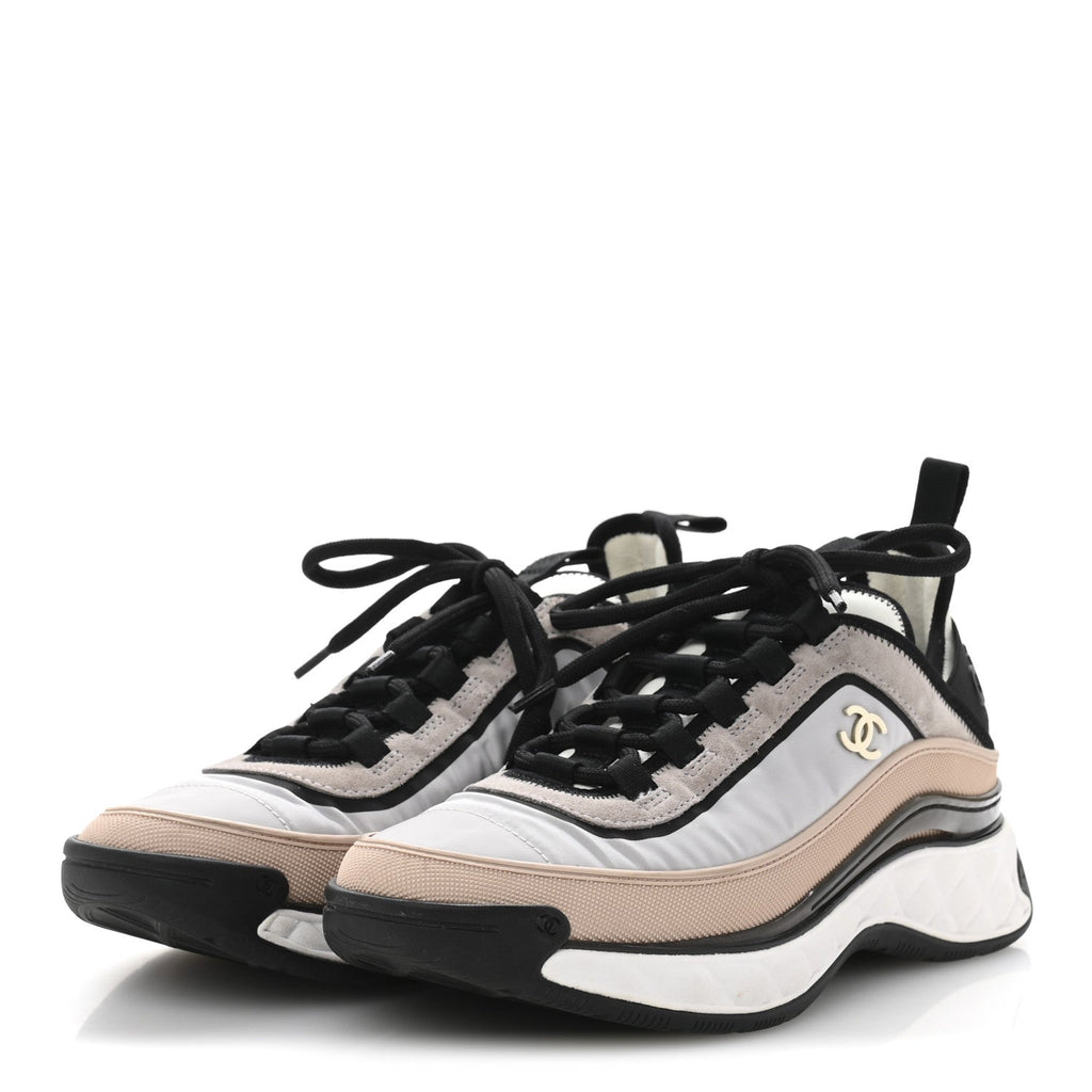Suede Calfskin Mixed Fibers CC Sneakers 39 Pink Grey