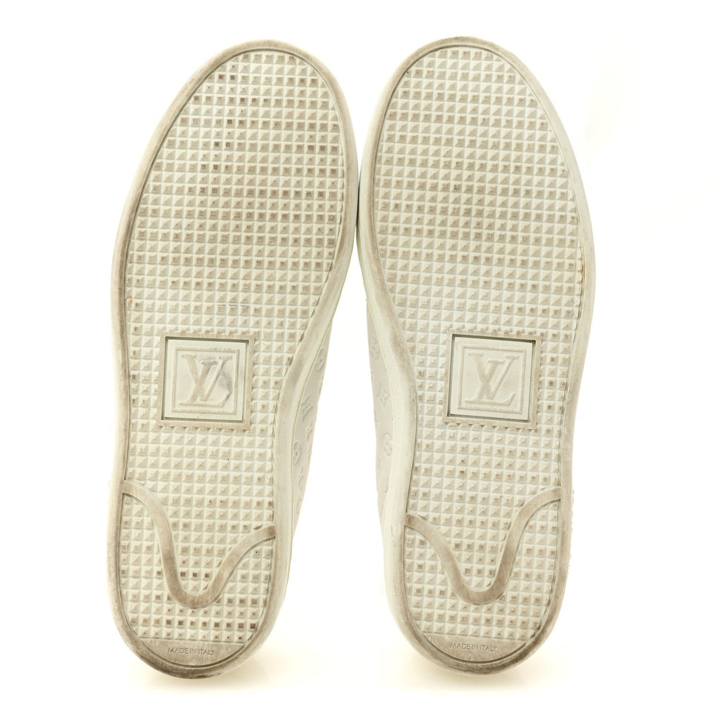 Calfskin Monogram Embossed Front Row Sneakers 36 White