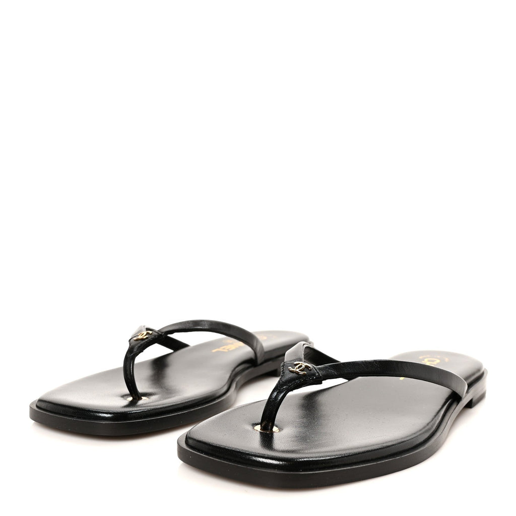 Goatskin CC Times Square Thong Sandals 38 Black