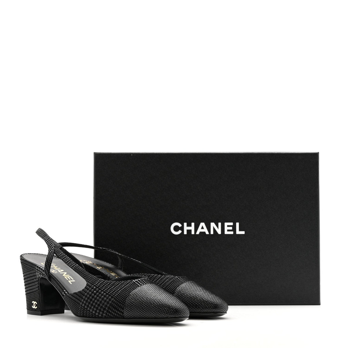 Suede Kidskin Cap Toe CC Slingback Pumps 39 Black