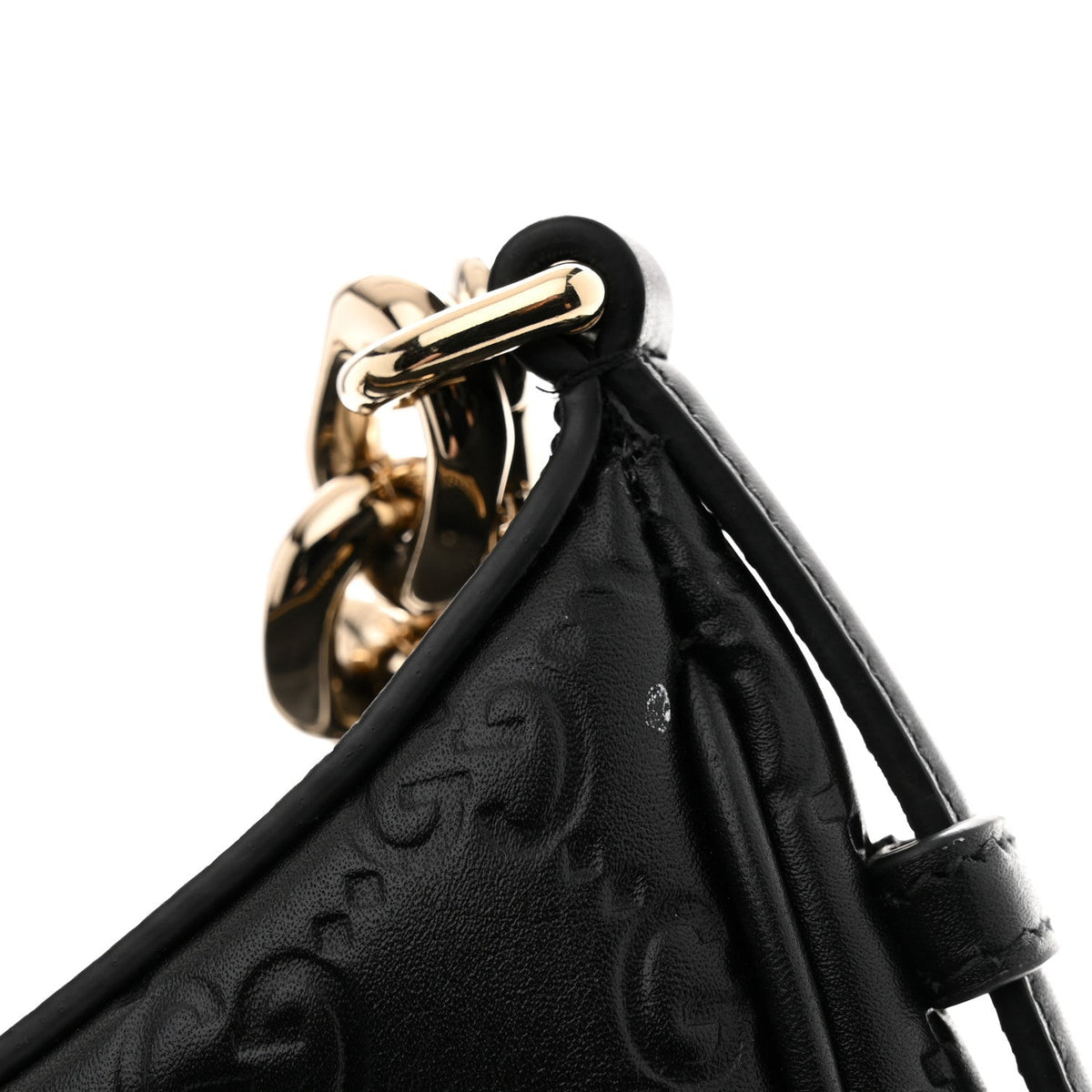 GG Grainy Calfskin Emblem Small Half Moon Shoulder Black