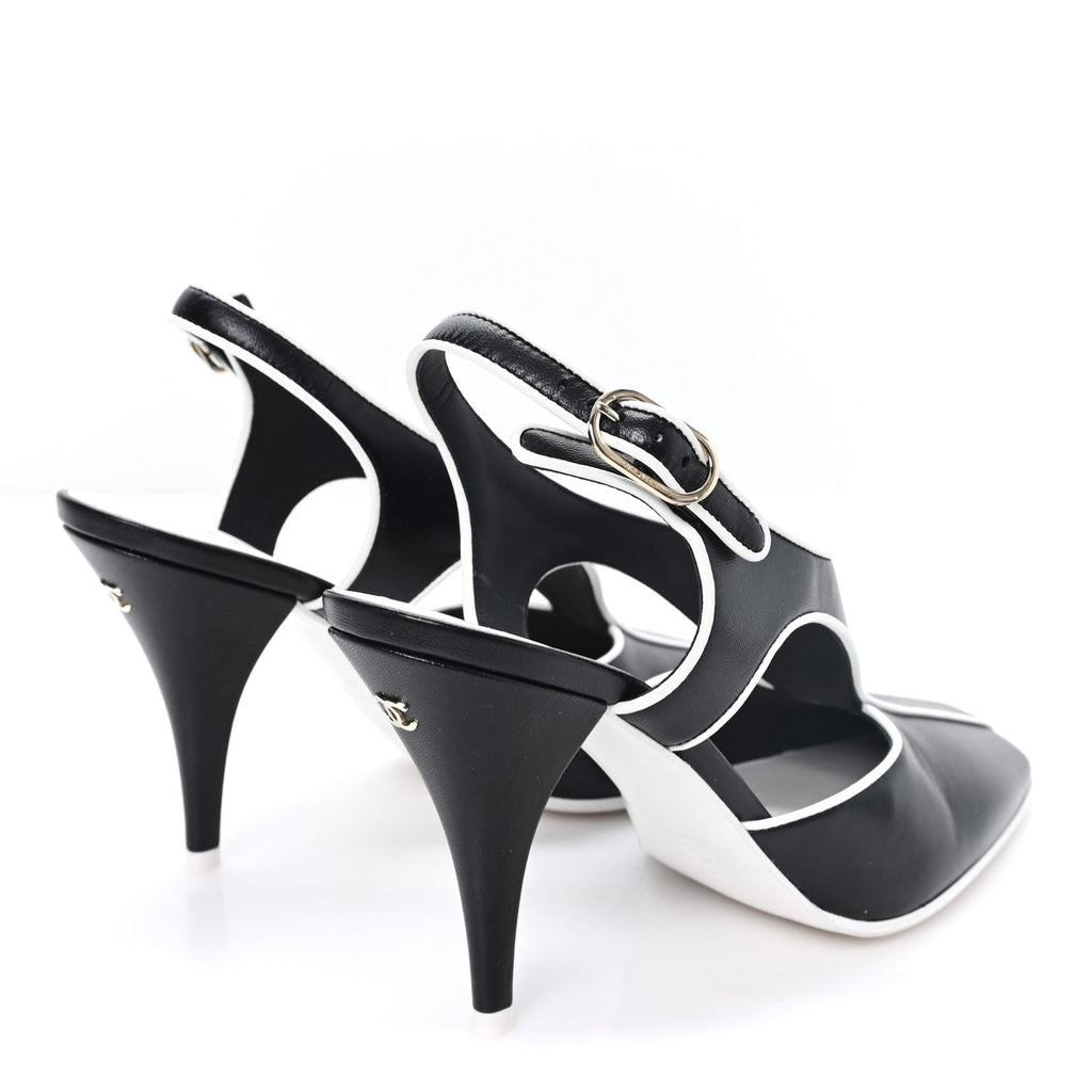 Lambskin CC Slingback Pumps 38 White Black