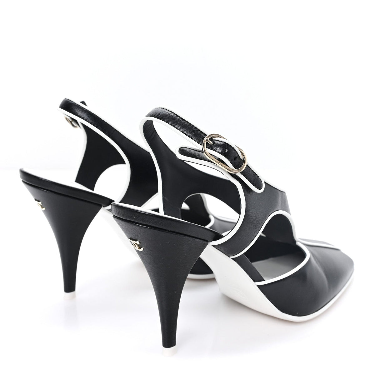 Lambskin CC Slingback Pumps 38 White Black