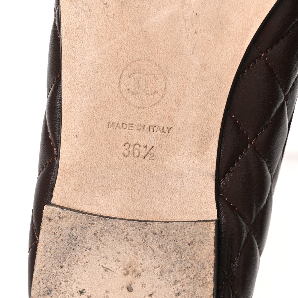 Lambskin Quilted CC Cap Toe Ballerina Flats 36.5 Dark Brown