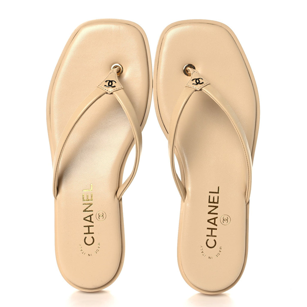 Goatskin CC Times Square Thong Sandals 37.5 Beige