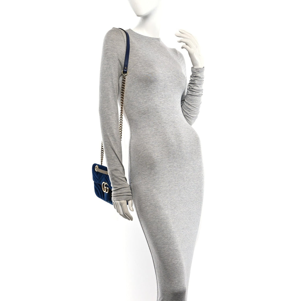 Velvet Matelasse Mini GG Marmont Shoulder Bag Cobalt Blue