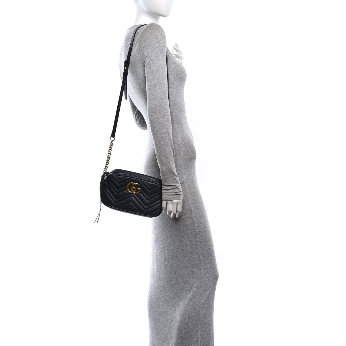 Calfskin Matelasse Small GG Marmont Chain Shoulder Bag Black