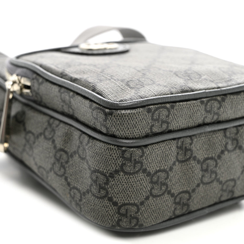 GG Supreme Monogram Textured Dollar Calfskin Mini Ophidia Messenger Grey Black Graphite Grey