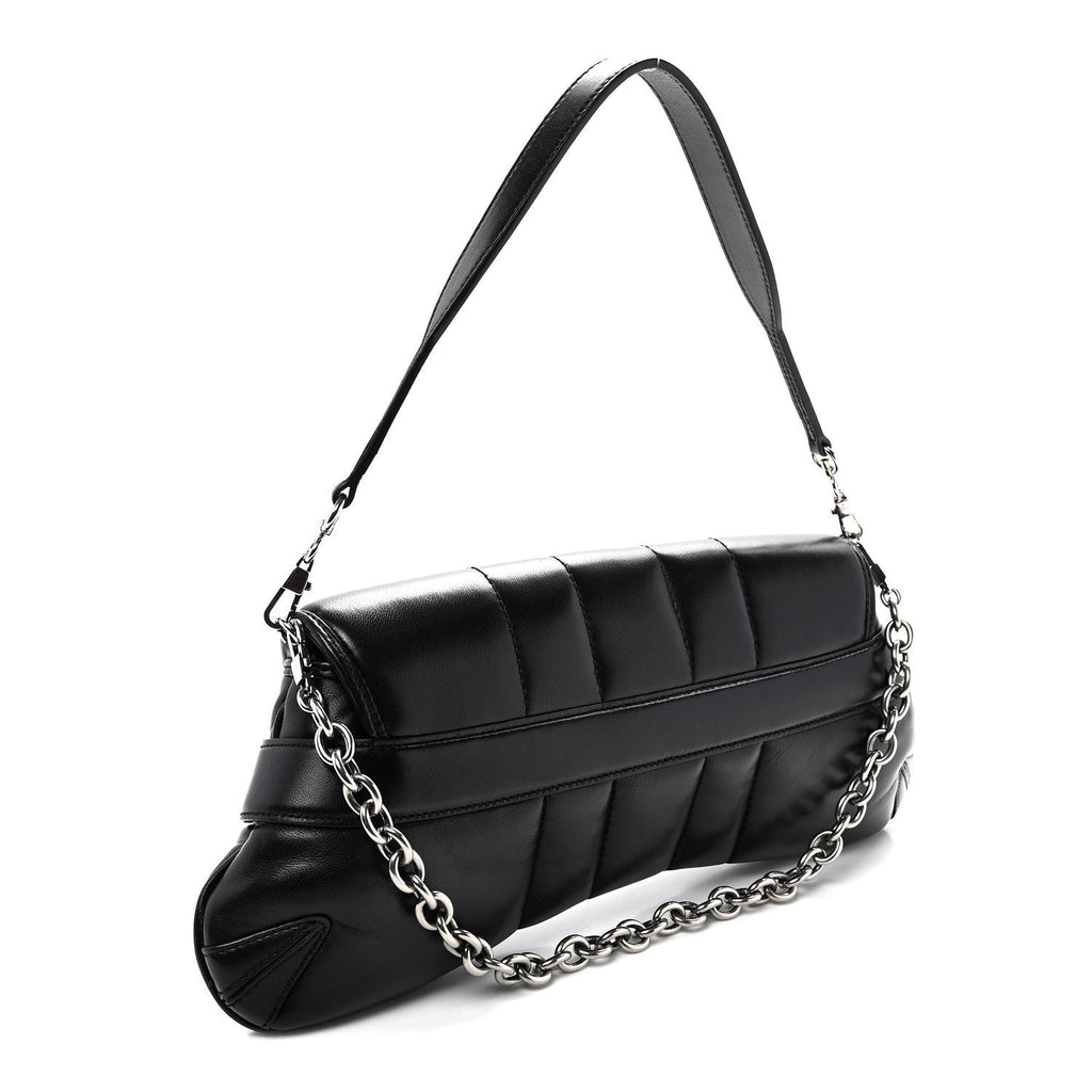Nappa Vertical Matelasse Medium Maxi Horsebit Chain Shoulder Bag Black