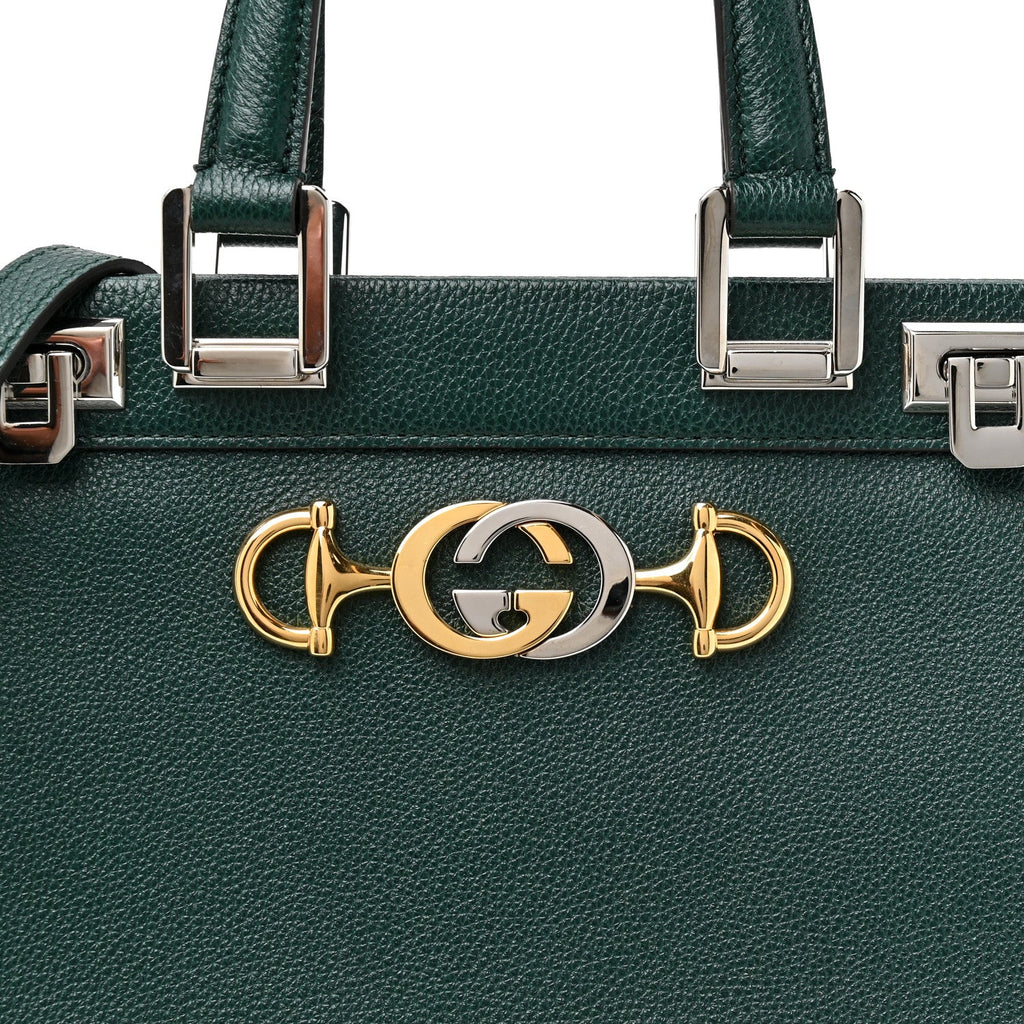 Grainy Calfskin Small Zumi Top Handle Bag Vintage Green