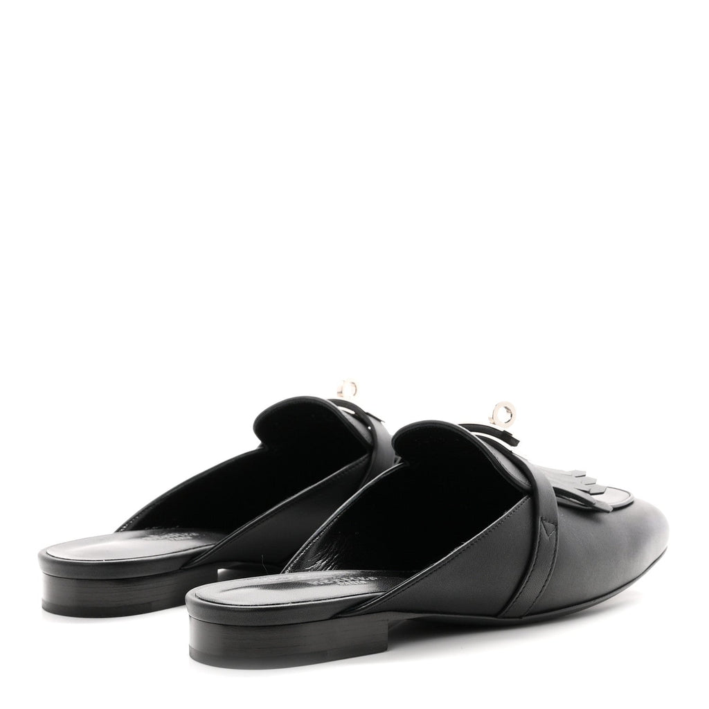 Fringed Calfskin Oz Mules 36.5 Black