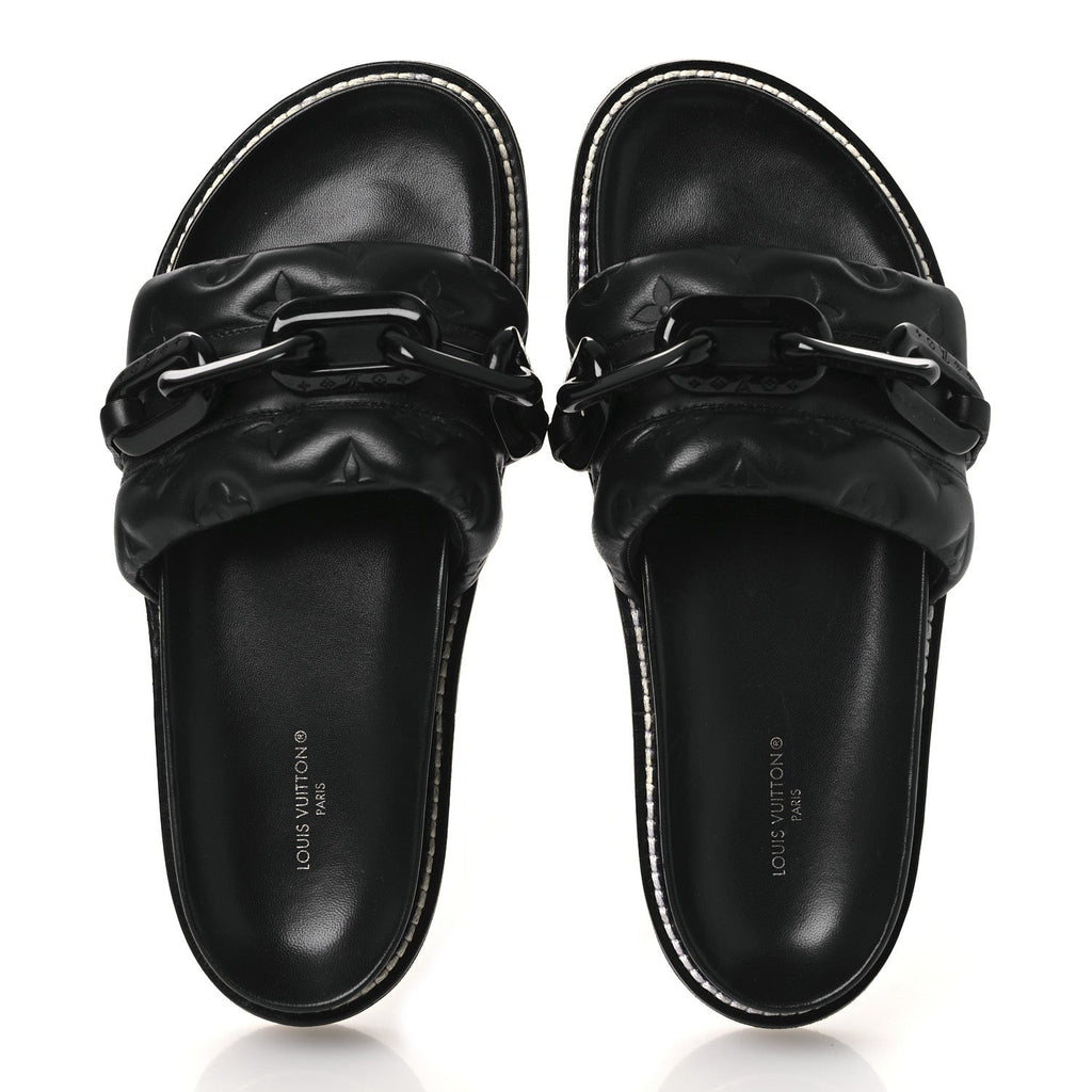 Calfskin Embossed Monogram Sunset Flat Comfort Mule 38.5 Black