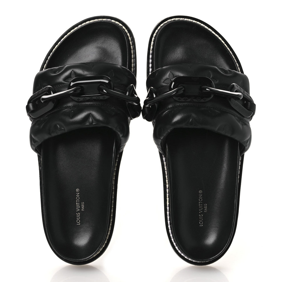 Calfskin Embossed Monogram Sunset Flat Comfort Mule 38.5 Black