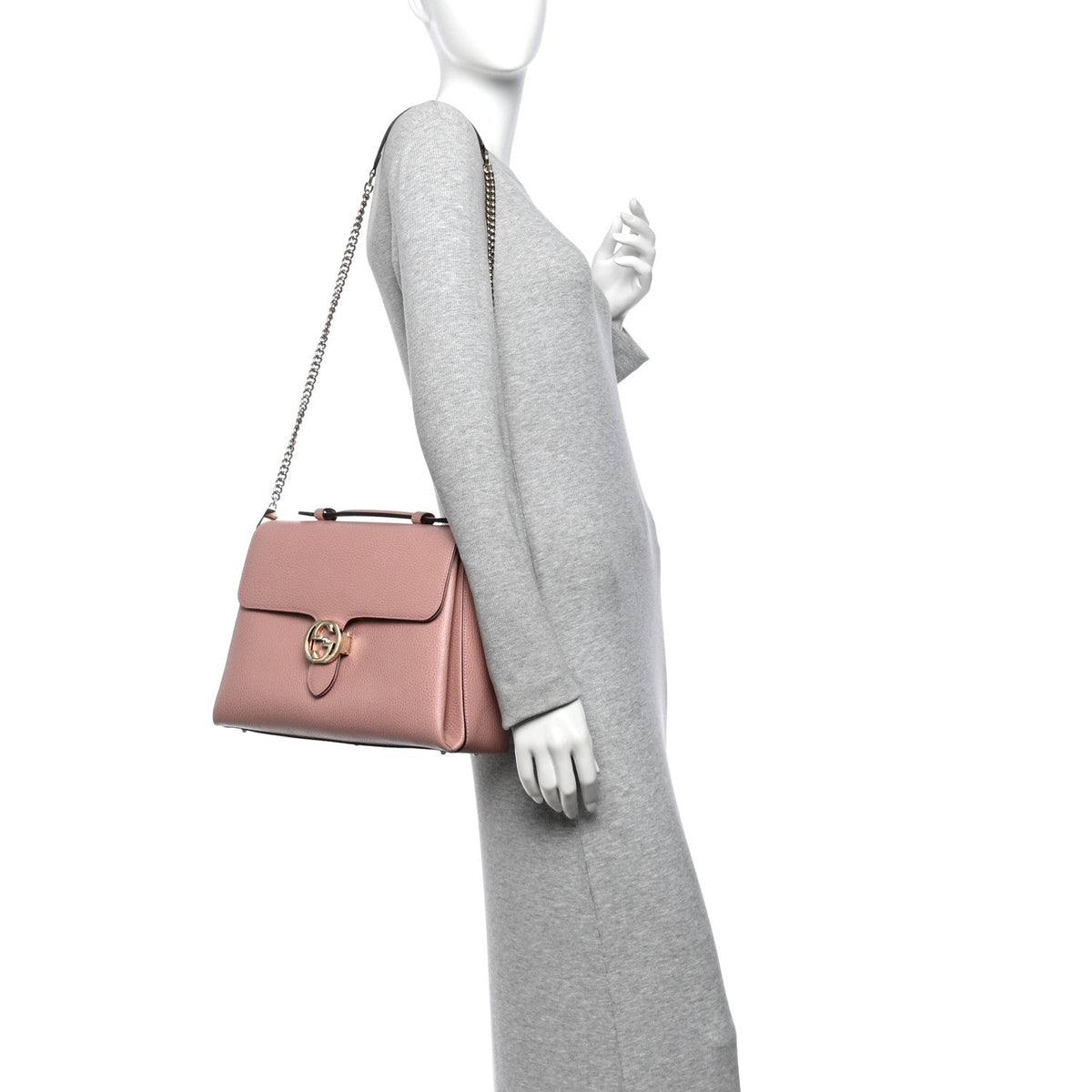 Dollar Calfskin Medium Interlocking G Top Handle Shoulder Bag Soft Pink