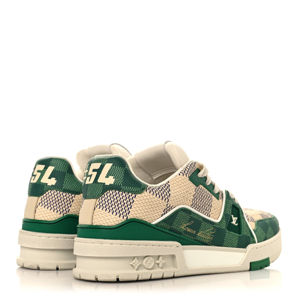 Damier Grained Calfskin Monogram Mens LV Trainer Sneakers 4 Green