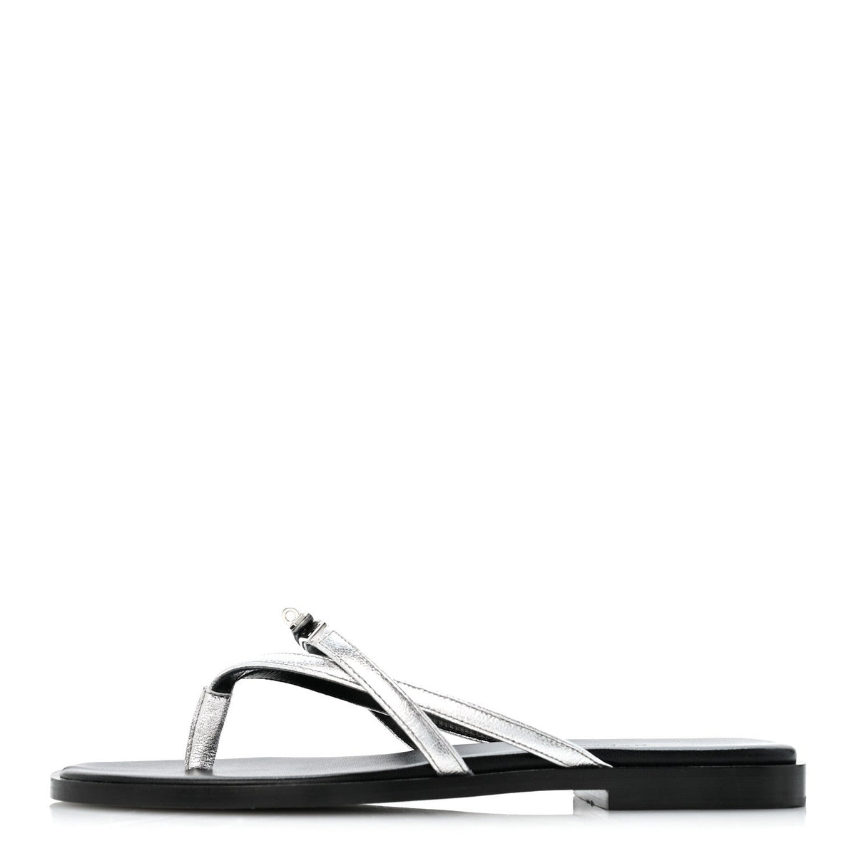 Metallic Goatskin Miss Sandals 36 Gris Argente