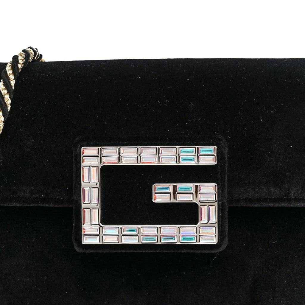 Velvet Crystal Square G Shoulder Bag Black