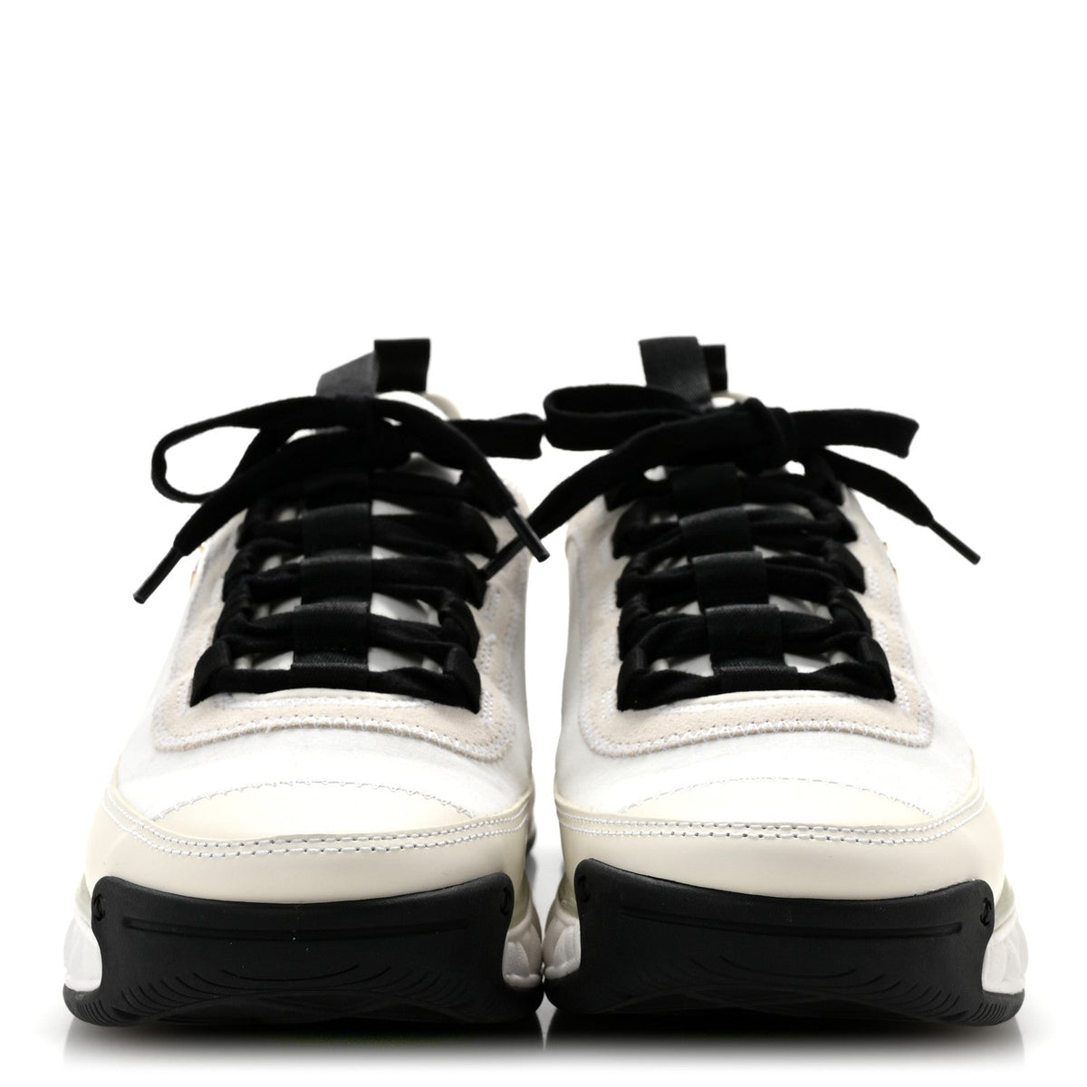 Velvet Calfskin Mixed Fibers CC Sneakers 37.5 Ivory Black